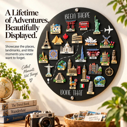 Been There, Done That Travel Magnet Display Board Round Souvenir Magnet Wall Organizer