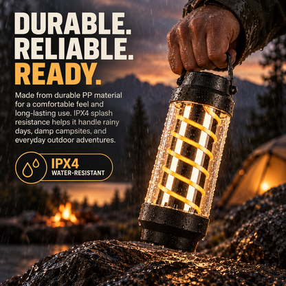 4-in-1 Camping Lantern & LED Flashlight 4 Light Modes, IPX4 Waterproof, USB Rechargeable, Pocket-Size Spiral Design