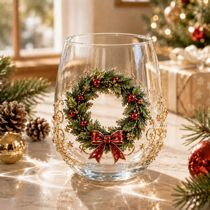 Christmas 3D Christmas Glass Art Cup | Luxury Raised Holiday Glassware for Drinks, Decor & Christmas Gifts