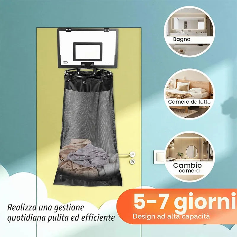 2-in-1 Door Hanging Laundry Basket with Basketball Hoop Fun & Functional Storage!