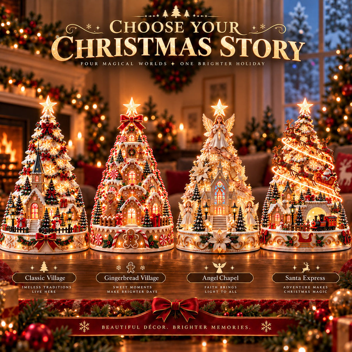 60, Christmas Village Projection Centerpiece 4 Themed Villages