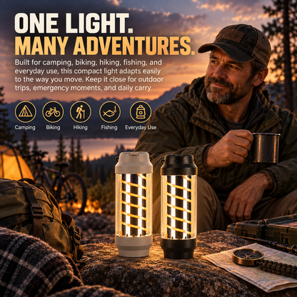 4-in-1 Camping Lantern & LED Flashlight 4 Light Modes, IPX4 Waterproof, USB Rechargeable, Pocket-Size Spiral Design