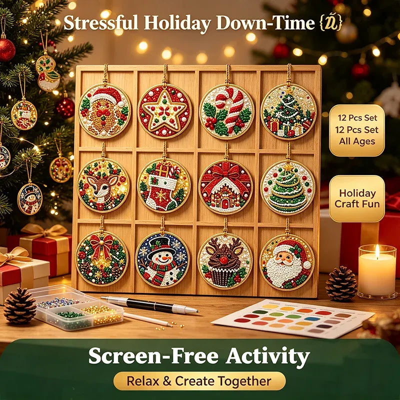 6Pcs/12Pcs Christmas DIY Diamond Painting Ornaments Kit, Xmas Tree Hanging Pendant