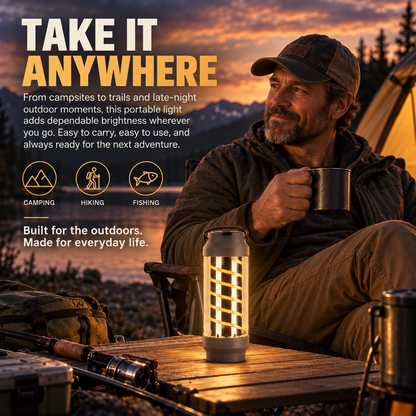 4-in-1 Camping Lantern & LED Flashlight 4 Light Modes, IPX4 Waterproof, USB Rechargeable, Pocket-Size Spiral Design
