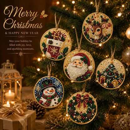 6Pcs/12Pcs Christmas DIY Diamond Painting Ornaments Kit, Xmas Tree Hanging Pendant