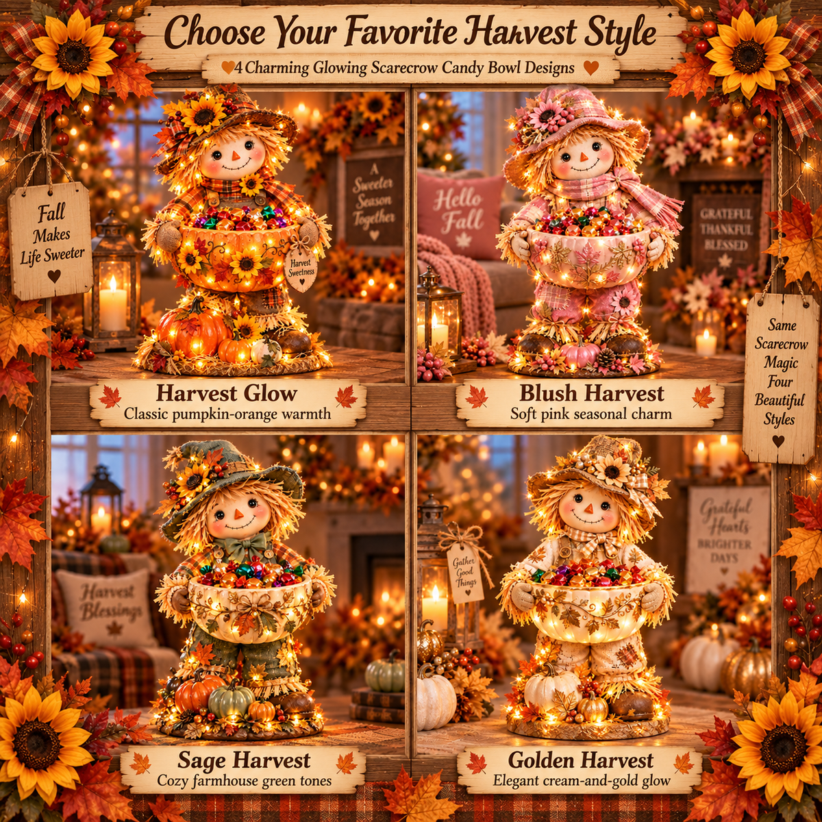 Harvest Glow Lighted Scarecrow Candy Bowl