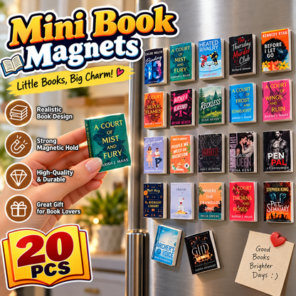 Tiny Library Mini Book Magnets 20-Piece Refrigerator Magnet Set