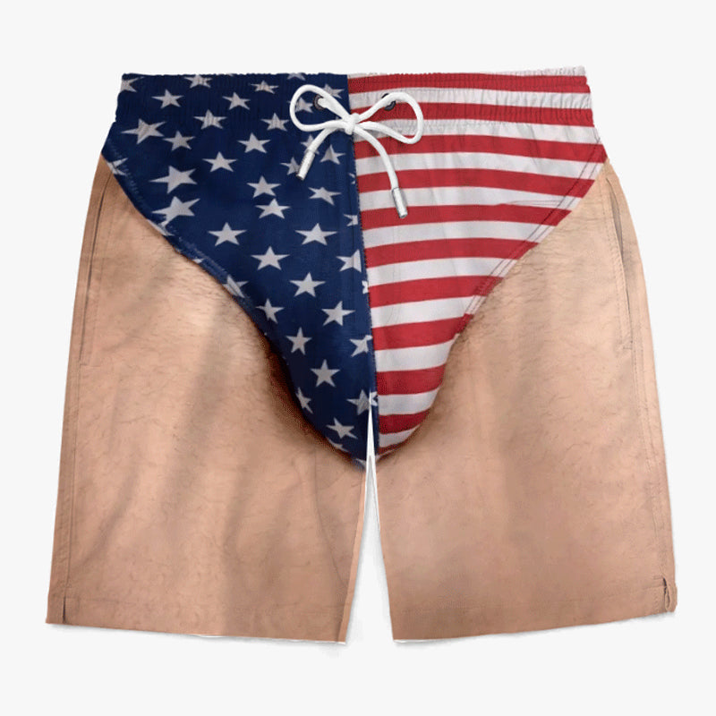 Personalized Custom Funny Patriotic Swim Trunks for Men, USA Flag Print Quick Dry Board Shorts, Summer Beach Swimwear