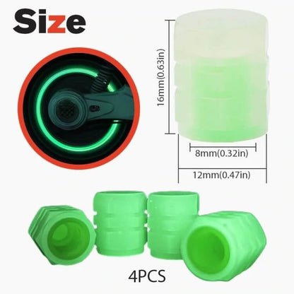 Glow-in-the-Dark Car Tire Valve Cap Set - Durable, Easy-to-Install, No-Tool-Required Accessories for Safe Night Driving