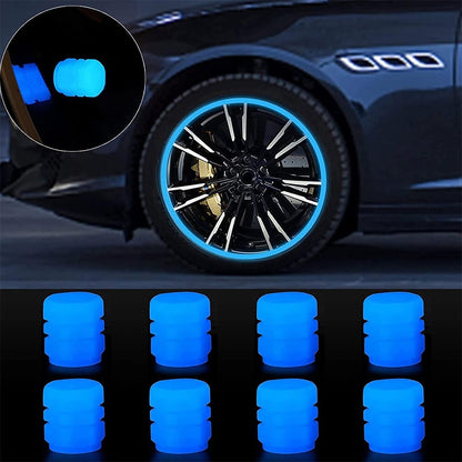 Glow-in-the-Dark Car Tire Valve Cap Set - Durable, Easy-to-Install, No-Tool-Required Accessories for Safe Night Driving