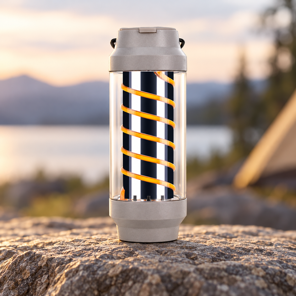 4-in-1 Camping Lantern & LED Flashlight 4 Light Modes, IPX4 Waterproof, USB Rechargeable, Pocket-Size Spiral Design