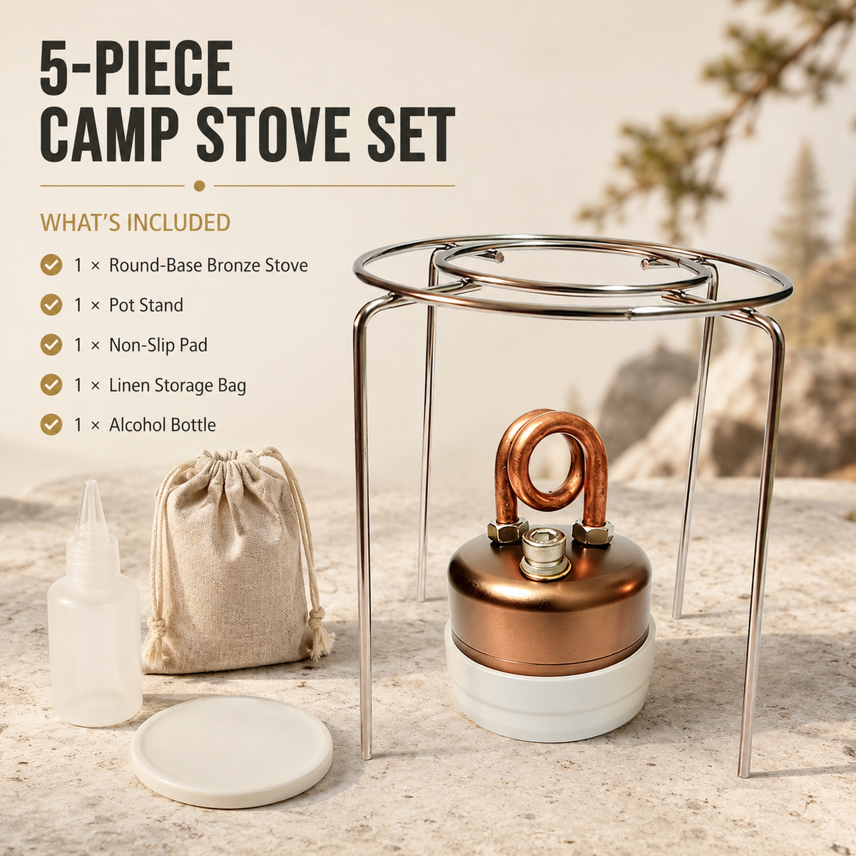 Self-Pressurized Alcohol Stove Lightweight Aluminum & Copper Burner for Hiking, Survival & Camping