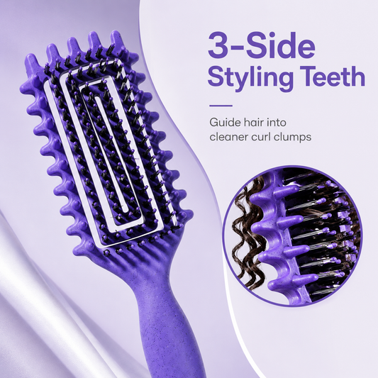 Defined Curl & Volume Styling Hair Brush 3-Side Clumping & Detangling Brush