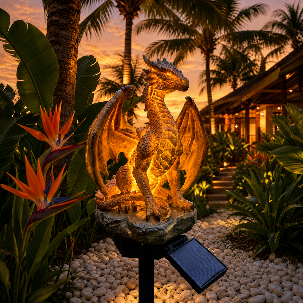 🐉Golden Ember Solar Dragon Outdoor Statue Light, Fantasy Garden Decor ...