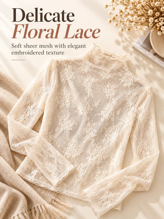 5-Pack Floral Lace Mesh Tops | Elegant Layering Set
