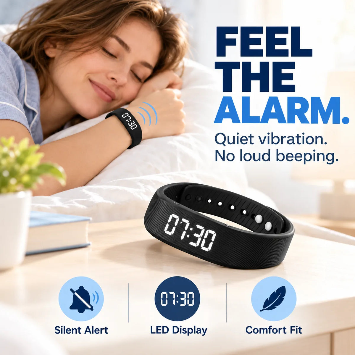 Silent Vibrating Alarm Wristband | Quiet Wake-Up & Step Tracker