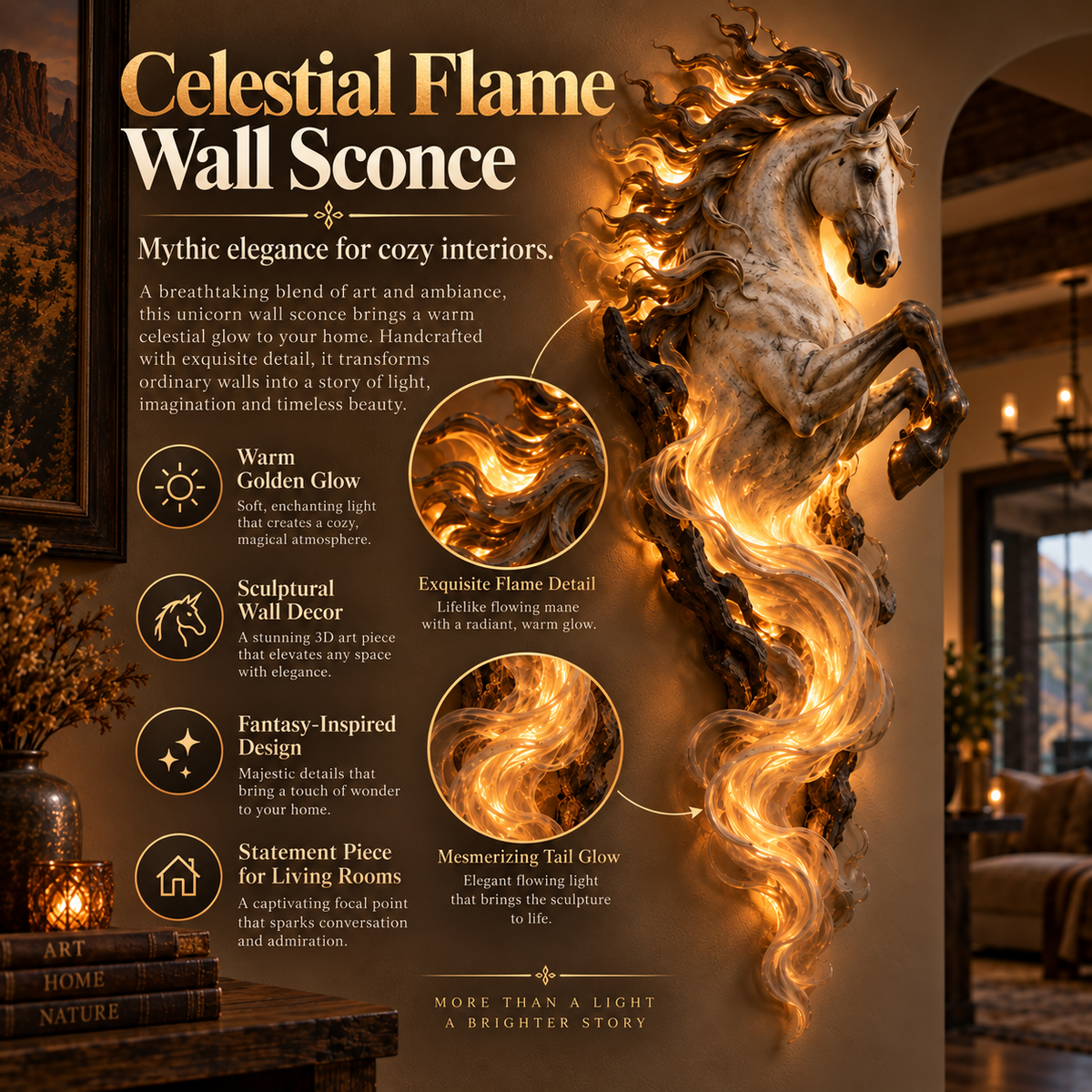 Celestial Flame Unicorn Wall Sconce A Magical Guardian Awakens on Your Wall