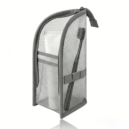 Portable Quick-Dry Mesh Toiletry Bags Hanging Travel Organizers with Toothbrush Slots