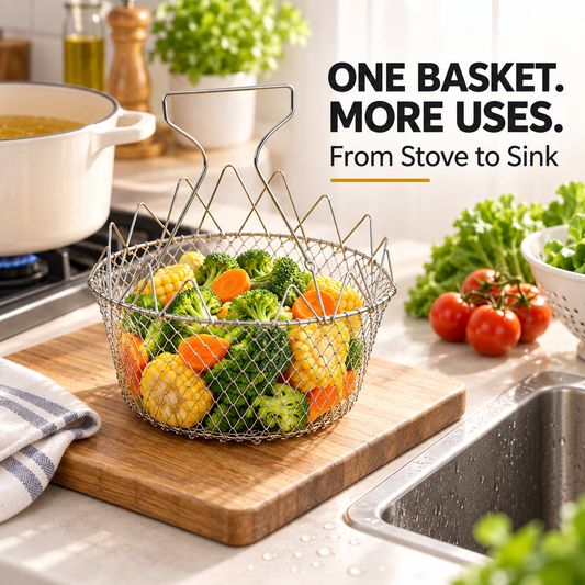 Foldable Stainless Steel Frying Basket & Colander