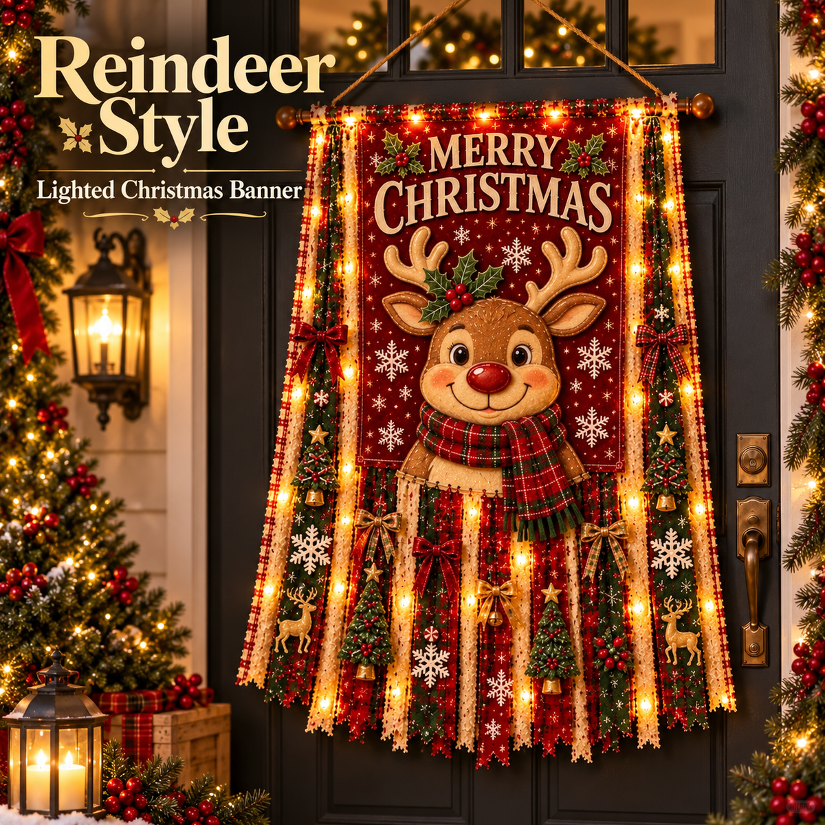 Lighted Christmas Door Hanging Decor