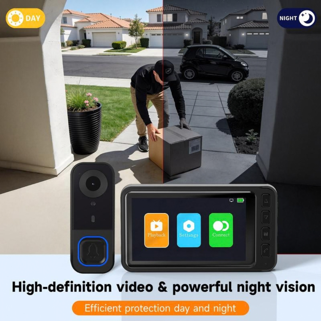 EntryView 1080P Video Doorbell with 4.3 Indoor Screen No App or Home Wi-Fi