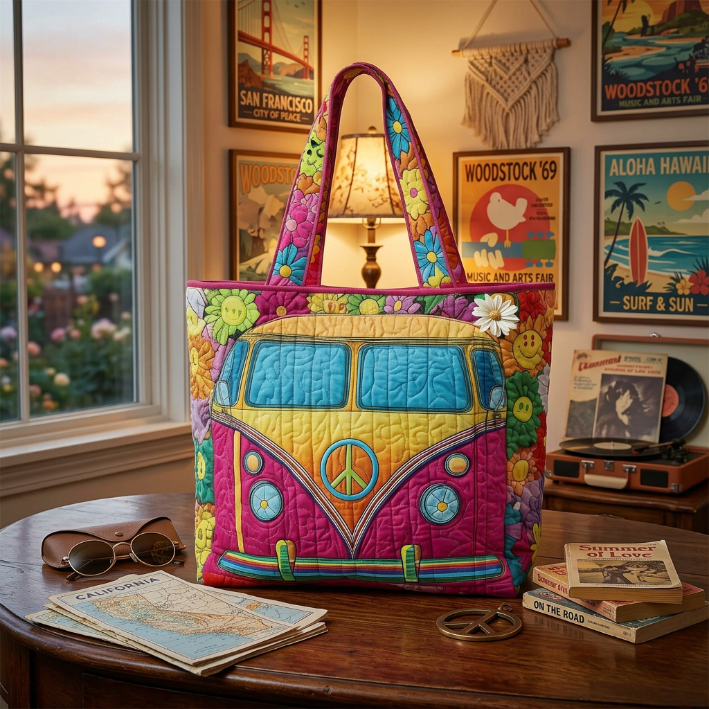 Hippie Van Quilted Tote Bag