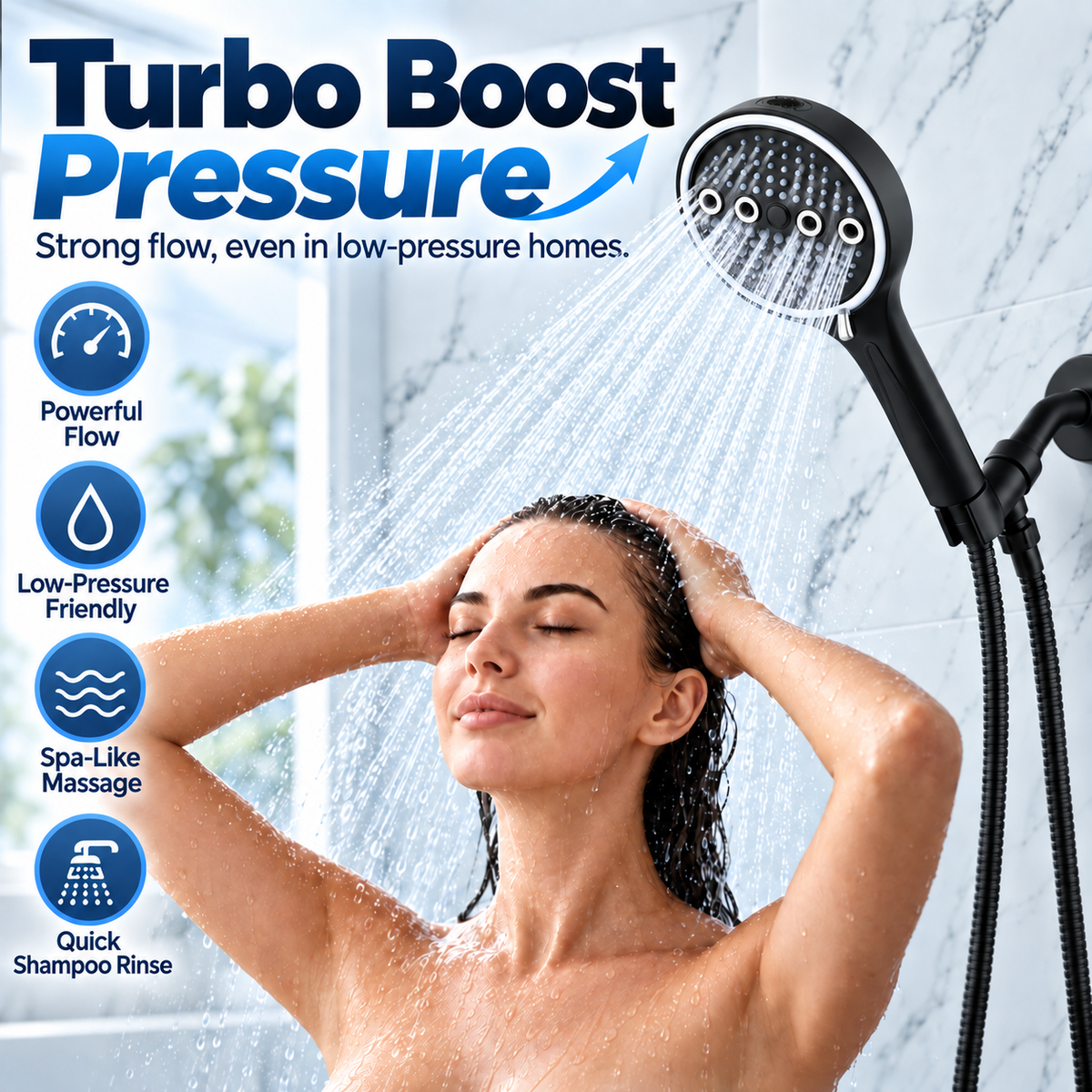 6-Mode High-Pressure Turbo Shower Head