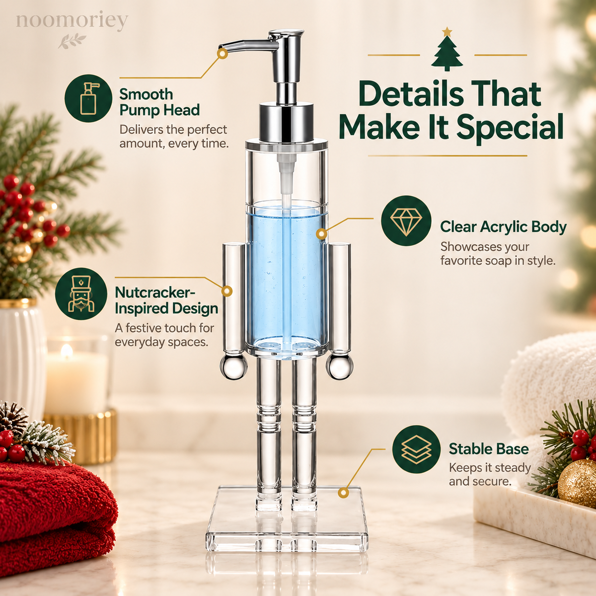 Nutcracker Soap Dispenser Festive Holiday Bathroom Decor