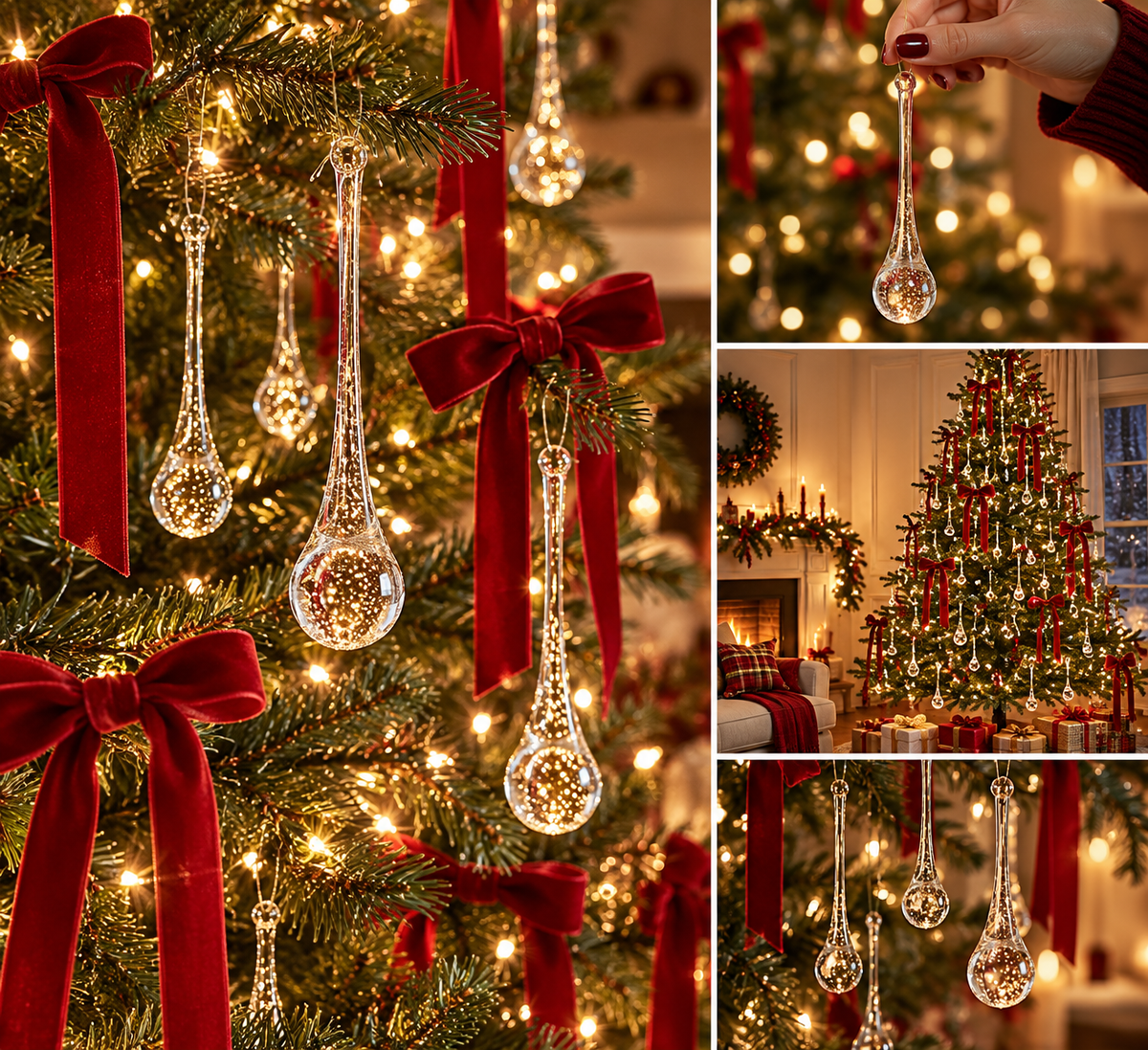 Crystal Teardrop Christmas Ornaments Elegant Hanging Tree Decorations