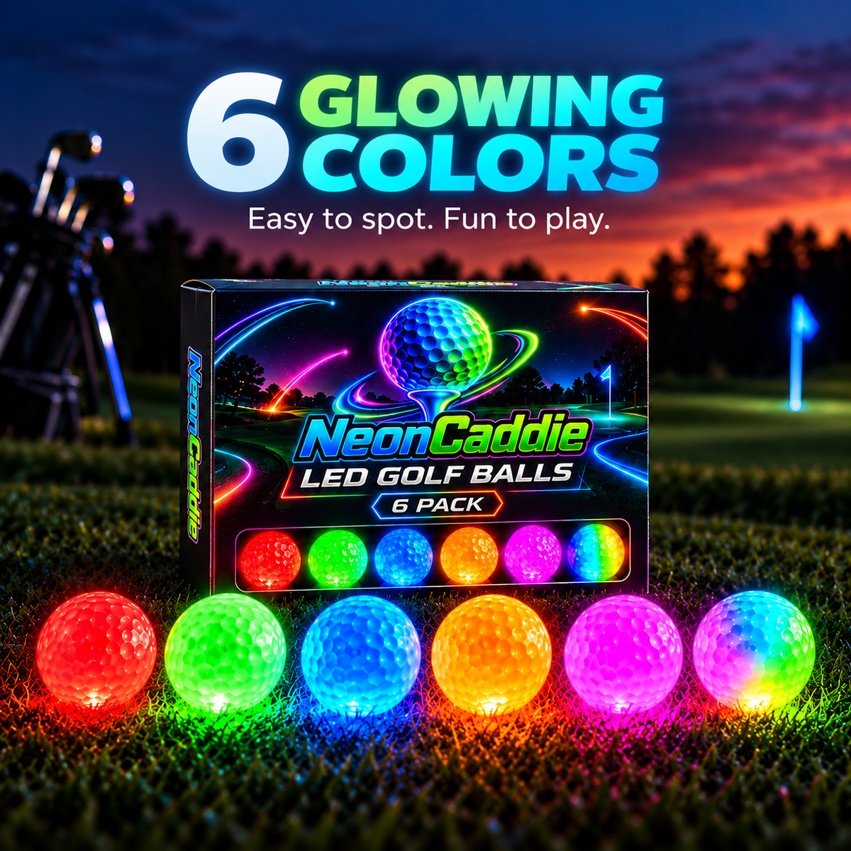 Light up every round, Ahlet-LED Golf Balls 6-Pack