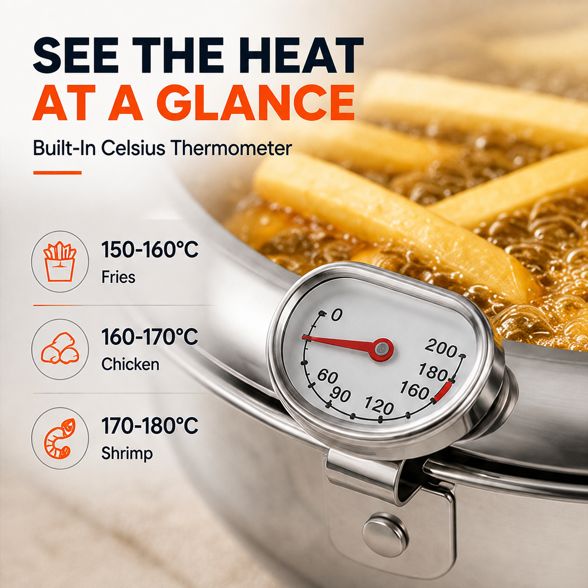 304 Stainless Steel Stovetop Deep Fryer Pot With Thermometer