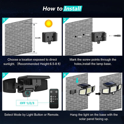 Outdoor Solar 3 Heads Led Wall Lamp Street Lights