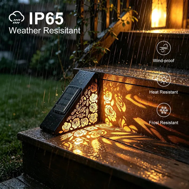 Solar outdoor step lights, IP65 waterproof LED deck/stair lights, color-changing gradient lighting