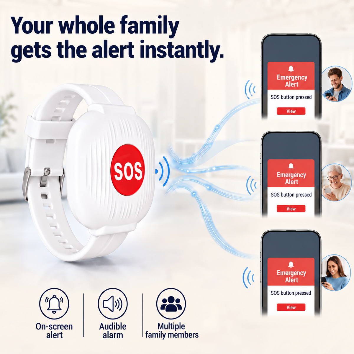One-Touch WiFi SOS Alert Bracelet Instant Family App Notifications, IP67 Water Resistance & Rechargeable Design