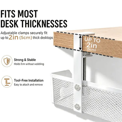 No-Drill Under Desk Cable Organizer Hide Cables & Power Strips for a Cleaner Workspace