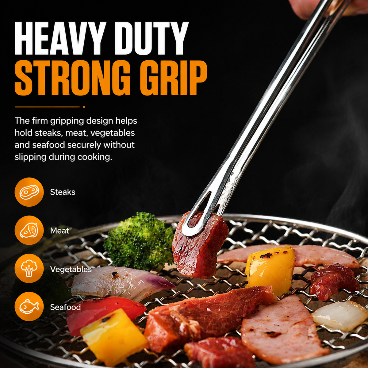 Stainless Steel BBQ Tongs Heavy-Duty Grill Tool for Easy Flipping & Serving