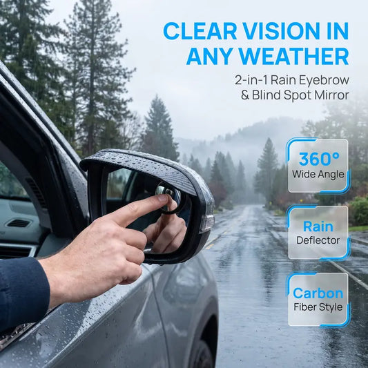 2-in-1 Rearview Mirror Rain Visor with 360 Blind Spot Mirror!
