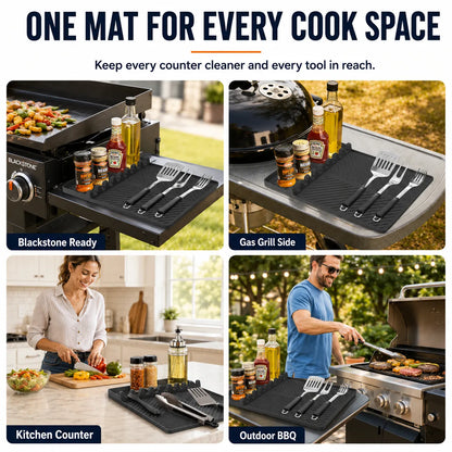 16.5" 11" Silicone Grill Side Shelf Mat Heat-Resistant, Non-Slip & Dishwasher Safe BBQ Organizer