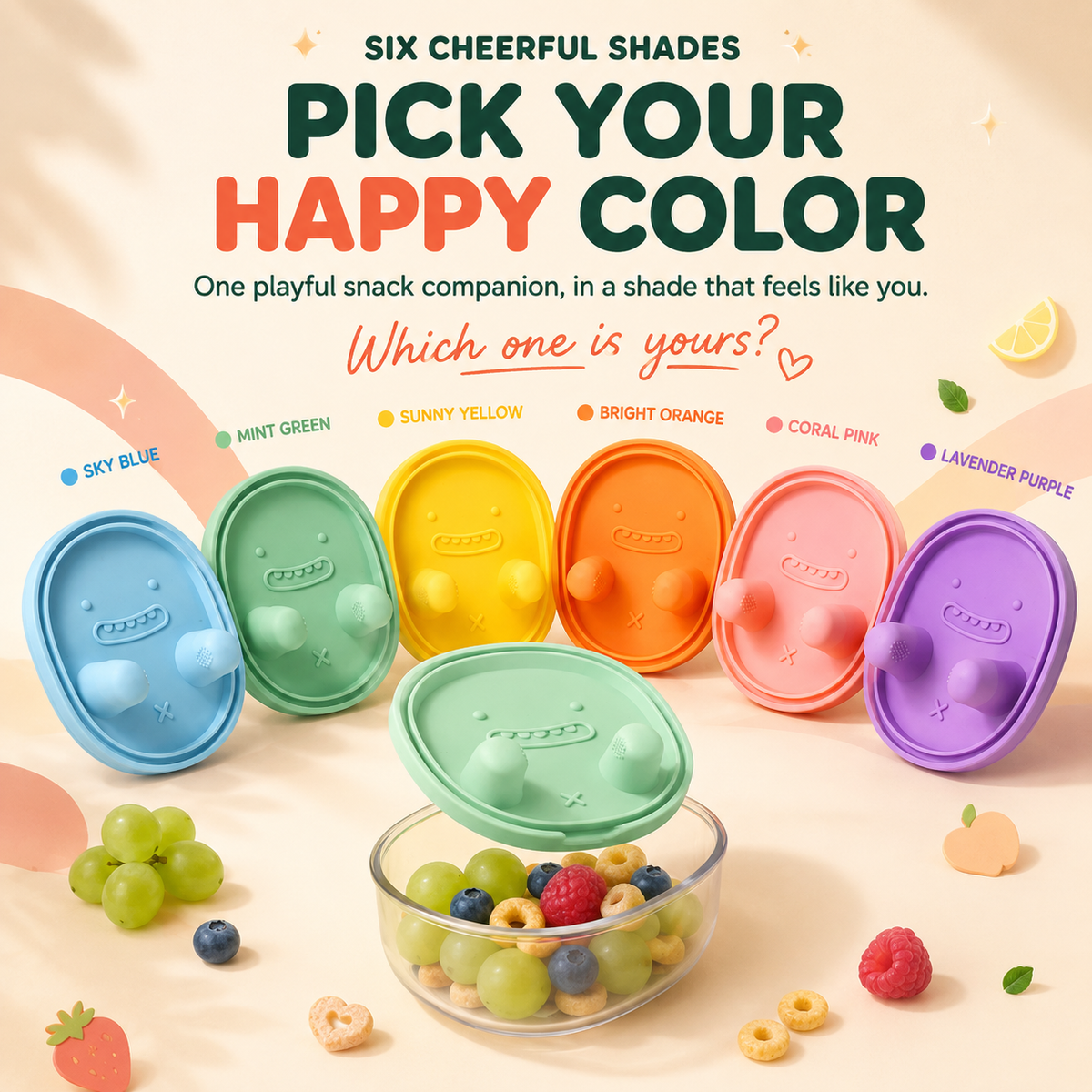 Snack & Grab Fruit Container Built-In Finger Tongs for Less-Mess Snacking