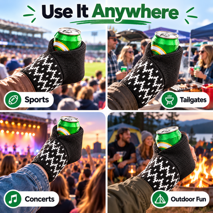 Hands-Free Wearable Can Holder Cozy Knit Drink Sleeve for Game Day