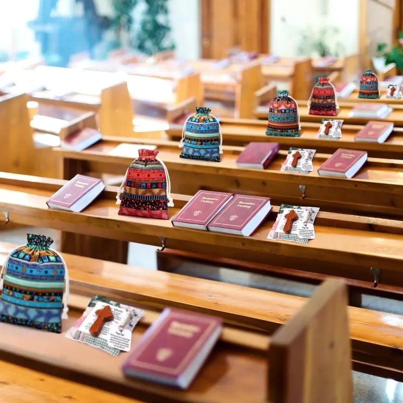 Pocket Prayer Quilt Set | Mini Handmade Prayer Blankets with Cross & Drawstring Bag Christian Gifts