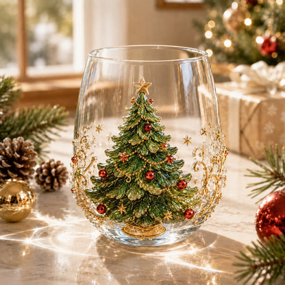 3D Christmas Glass Art Cup | Luxury Raised Holiday Glassware for Drinks, Decor & Christmas Gifts