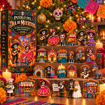 D a de los Muertos 24-Day Heritage Village Advent Calendar | Hand-Painted Mexican Keepsake