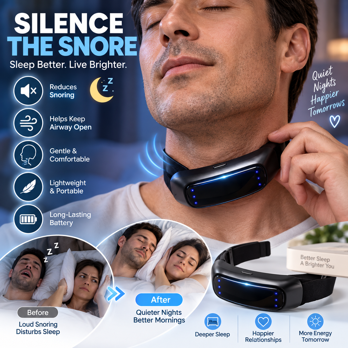 SnoreLess Neck Wearable Simple Bedtime Snoring Support