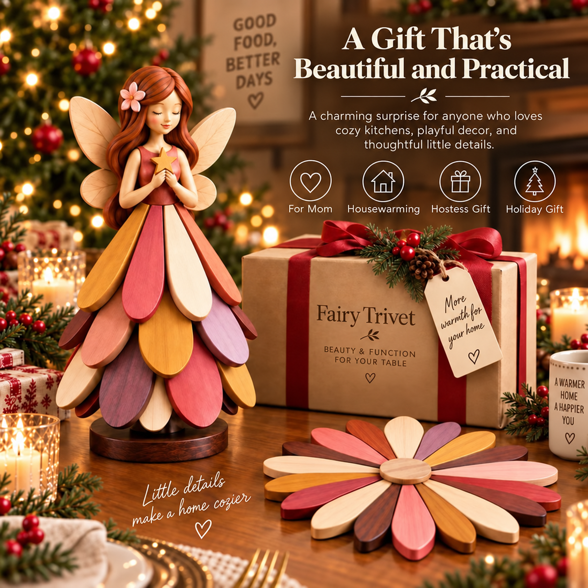 Fairy Bloom Trivet Foldable Fairy Decor & Heat-Resistant Table Protector