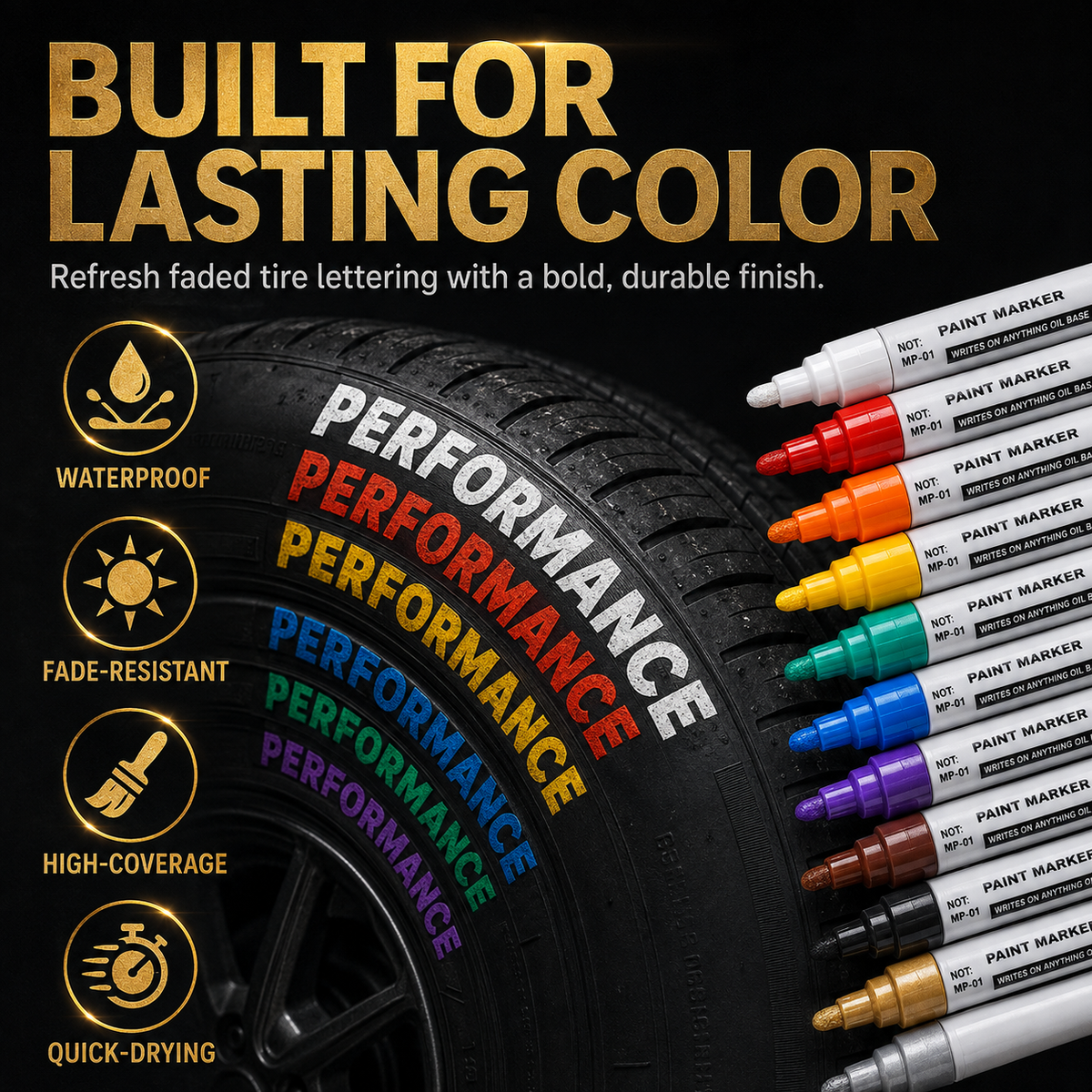 Oil-Based Waterproof Tire Marker Pen Single-color 5-pack