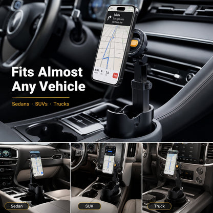 Car Cup Holder Phone Mount 360 Adjustable, Strong N52 Magnet, One-Handed Operation, Fits All Phones