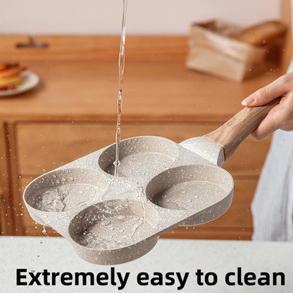 Multifunctional 4 Holes Skillet With Handle Wooden Handle
