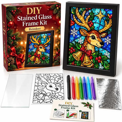 Beginner-Friendly Christmas Stained Glass-Style Frame Kit | 8 Festive Designs with Pens, Foil & Frame