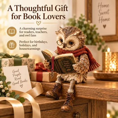 Reading Owl Figurine Cosy Bookshelf Decor for Book Lovers